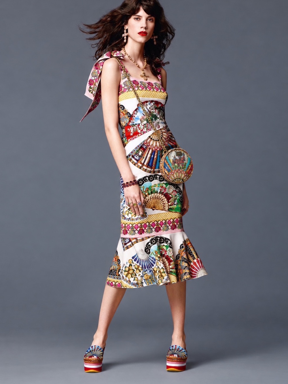 Dolce & Gabbana Multicolor Round Crossbody with Gold Chain